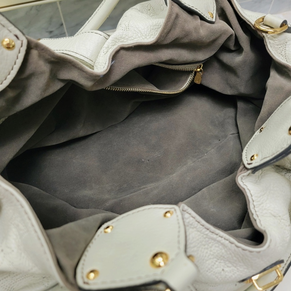 Louis Vuitton Grande Vert GRIS Mahina Leather Handbag GM XL Purse Satchel TH2097 - Picture 4 of 16